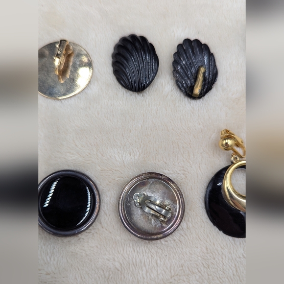 B3G1 SALE Vintage Retro 80s Earrings Black Lot of 7 Clip On and Pierced - Picture 8 of 10